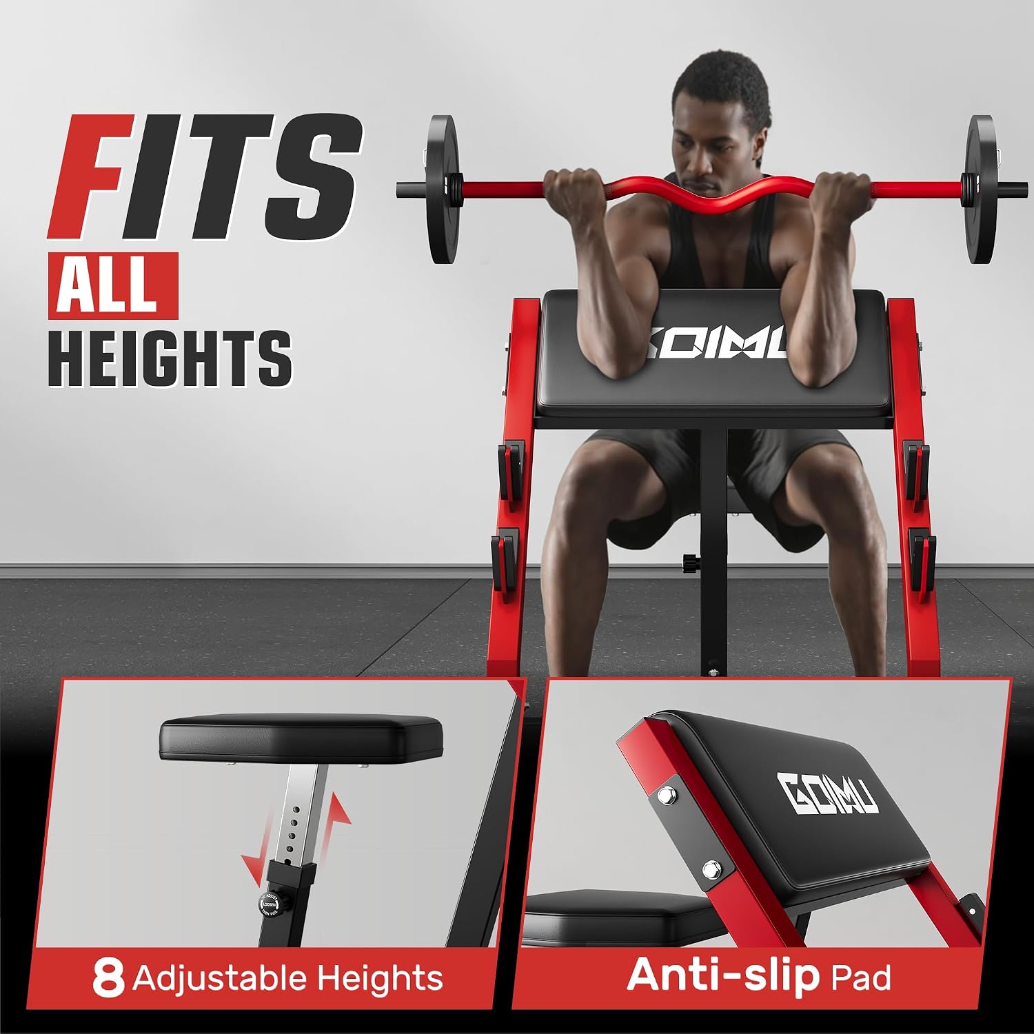 Adjustable Preacher Curl Bench - Barbell Curl Bar recension och pris