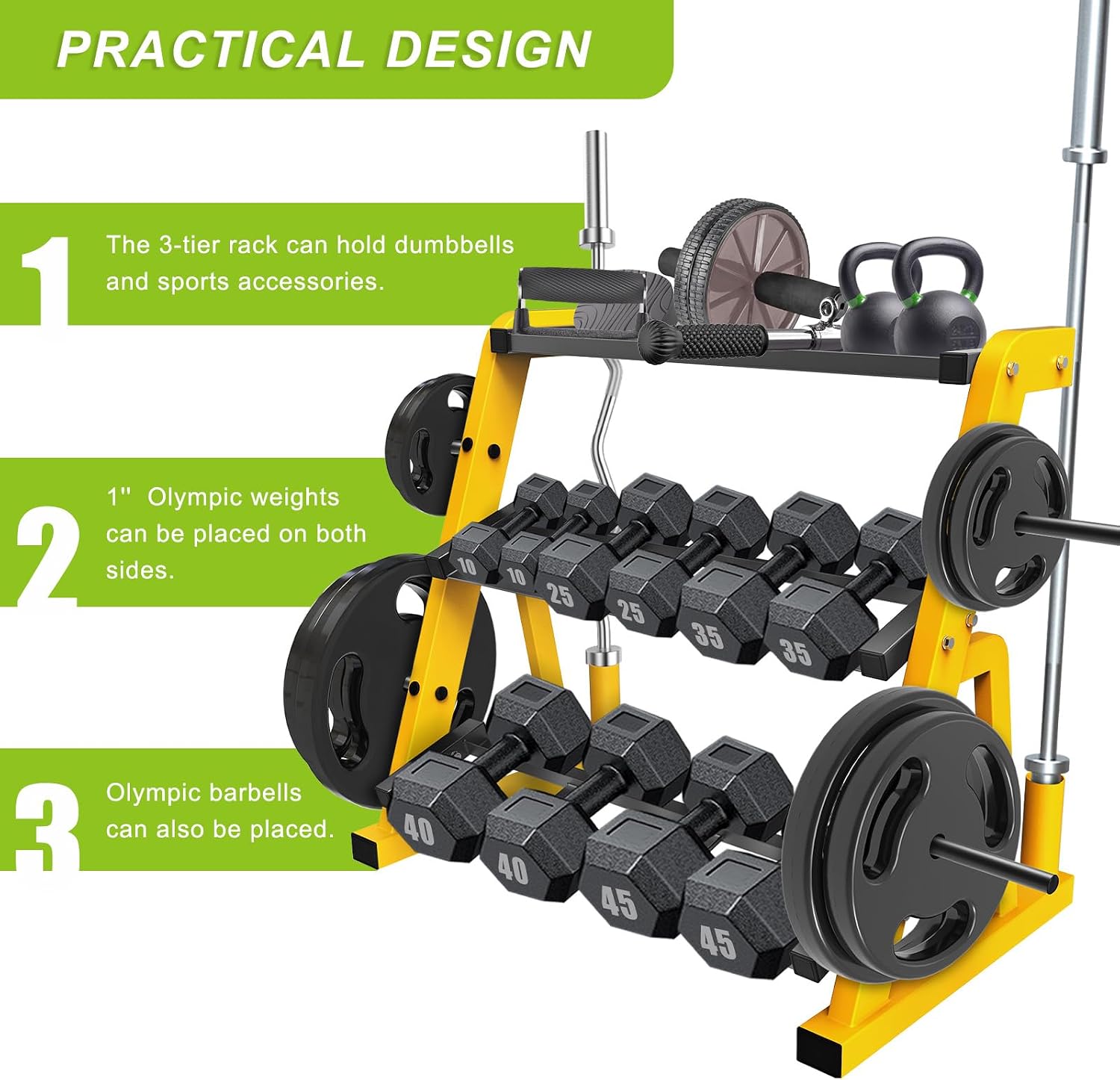 Heavy Duty Three Tier Dumbbell - Home Gym Yellow recension och pris