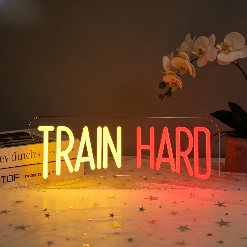 TRAIN HARD Yellow Red LED Neon - Home Gym Yellow recension och pris