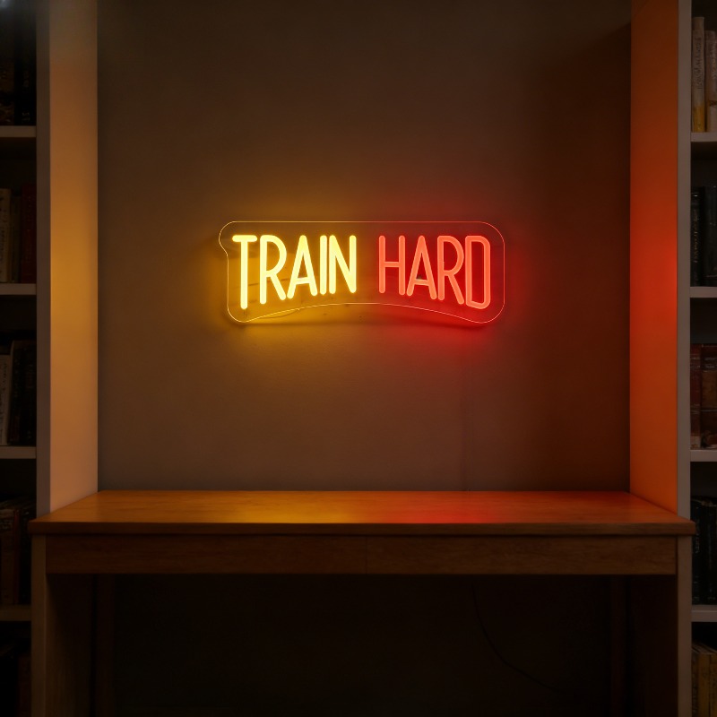 TRAIN HARD Yellow Red LED Neon - Home Gym Yellow recension och pris