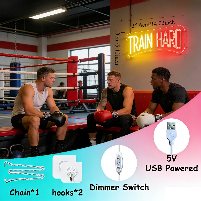 TRAIN HARD Yellow Red LED Neon - Home Gym Yellow recension och pris